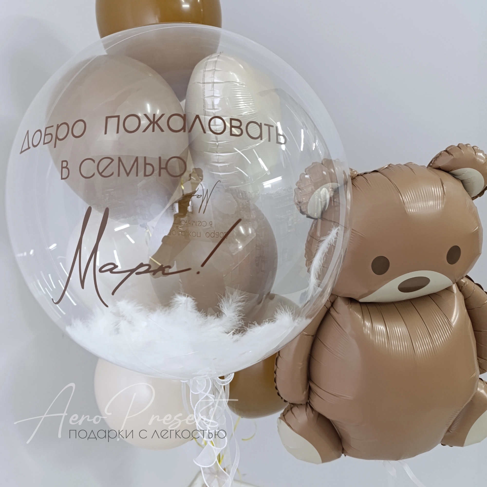 Набор шаров на выписку мальчику с медвежонком 